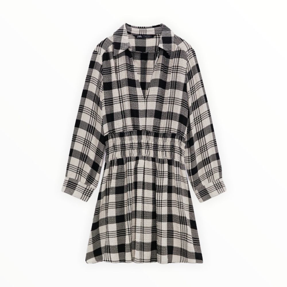 ZARA Women | Black & Cream | PLAID DRESS - Picture 2 of 9